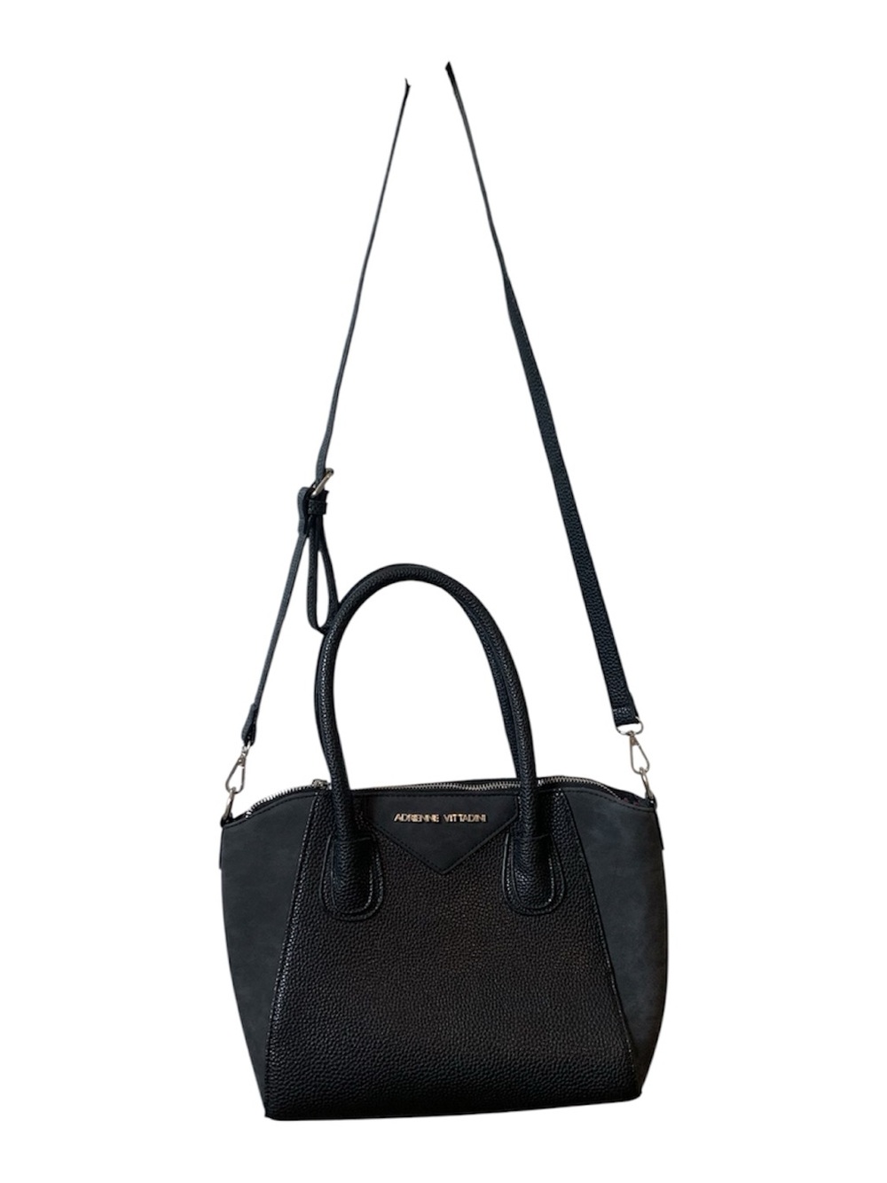 Adrienne Vittadini Black Pebbled Leather Crossbody Satchel